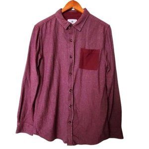 On The Byas Men's L Large Button up‎ Shirt Maroon 100% Cotton Pocket